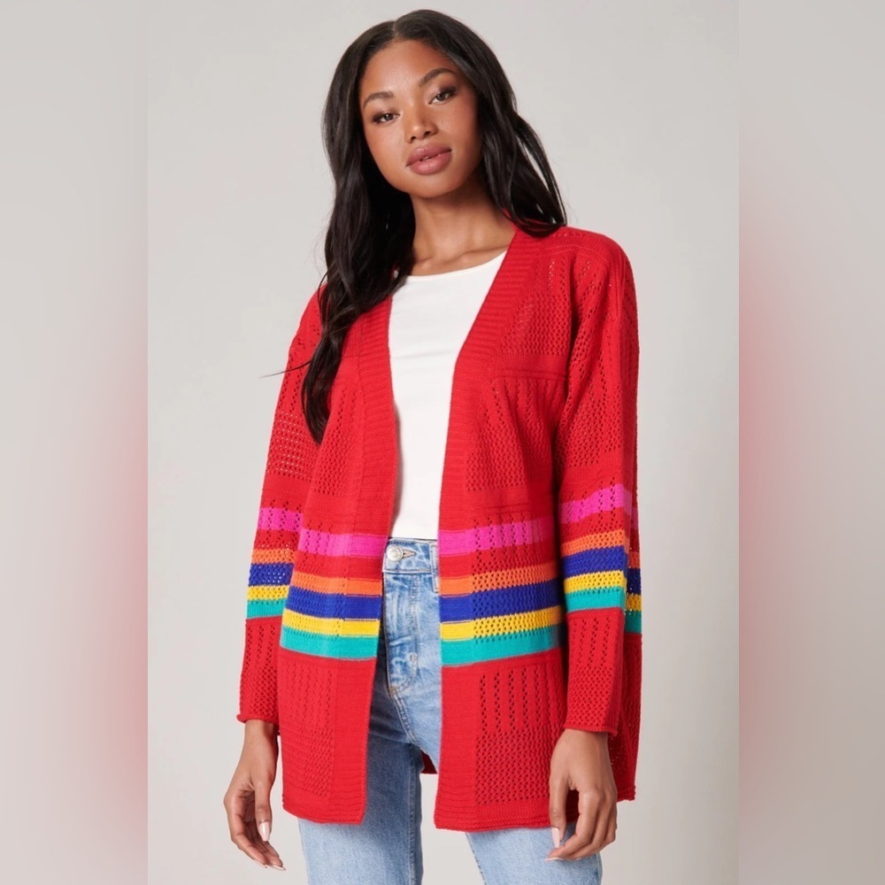 Sugarlips Sugar Rush Color Block Cardigan, Red/Multi, Size M